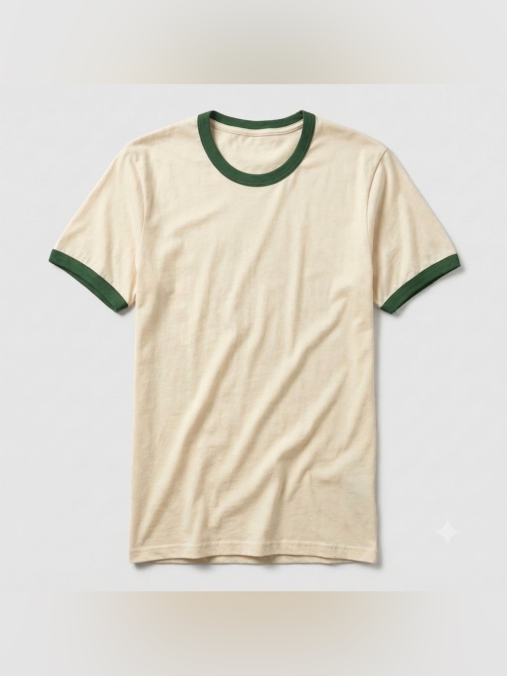 NWOT XL Men's Cream/Green Ringer T-Shirt with Green Trim